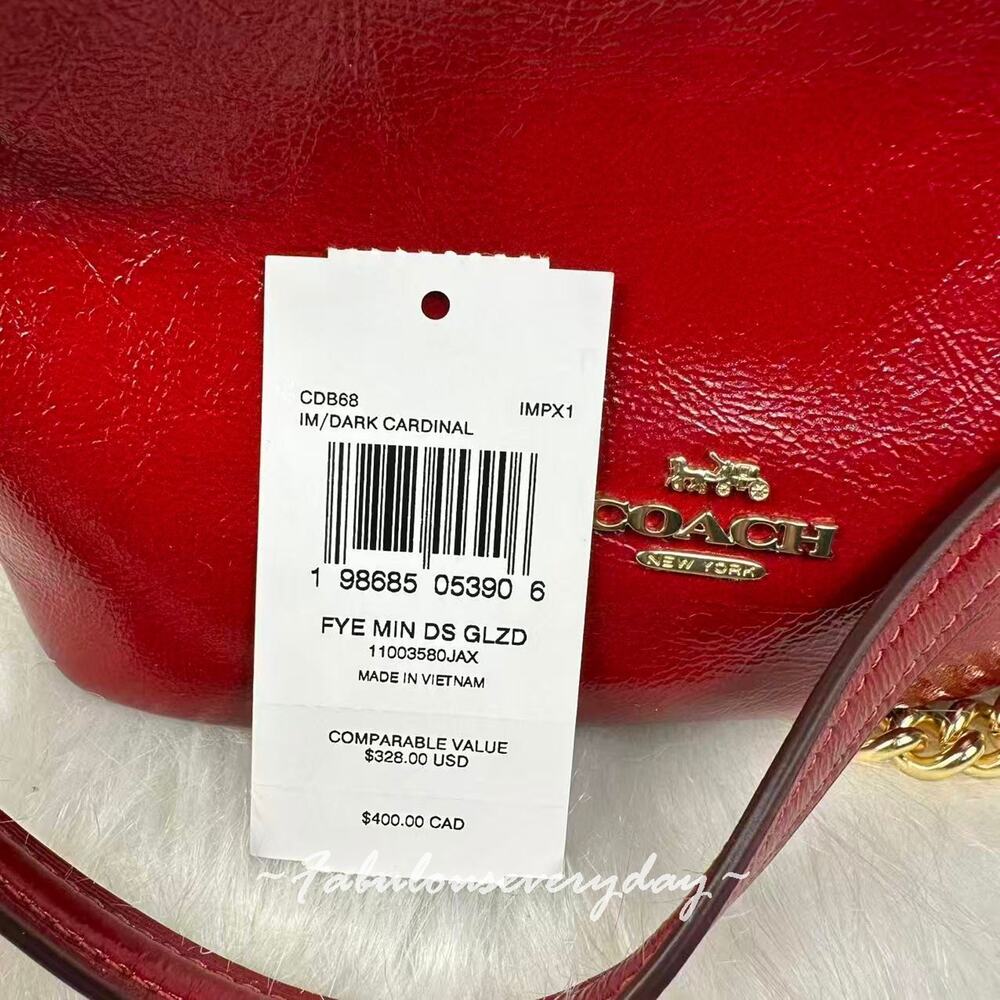 Coach Faye Mini Drawstring Bag In Crinkle Leather/Gold/Dark Cardinal CDB68 NWT - Picture 4 of 8